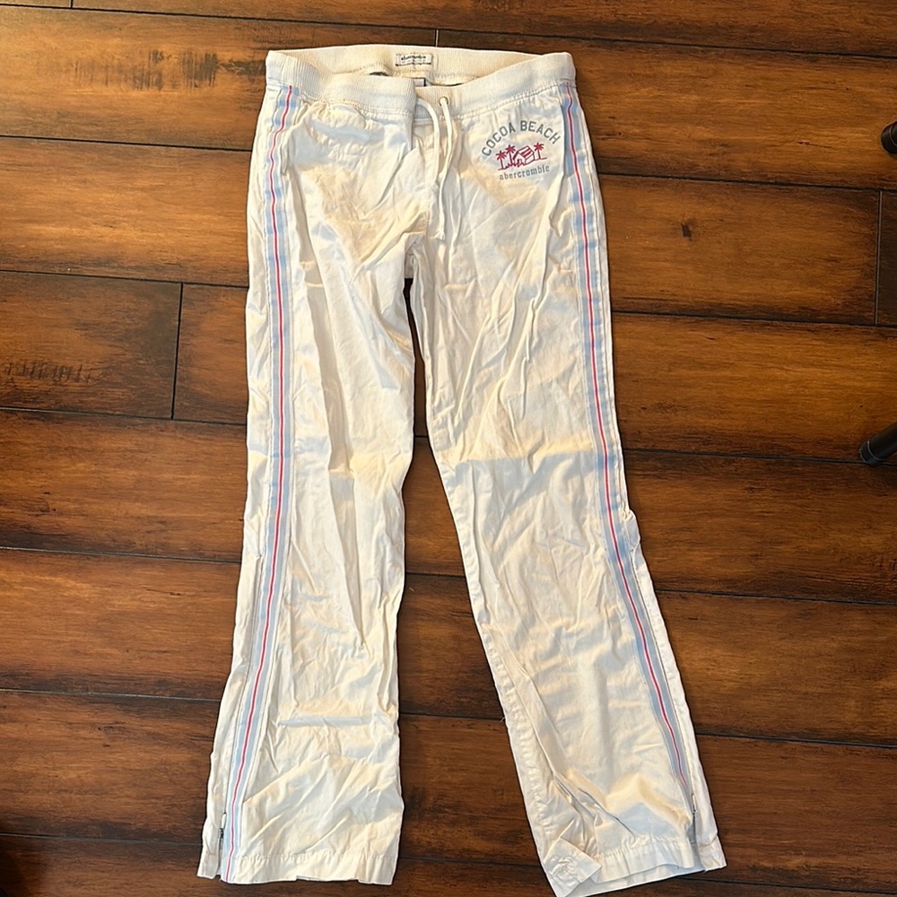 Abercrombie Kids White Jeans with Pink and Blue Stripes